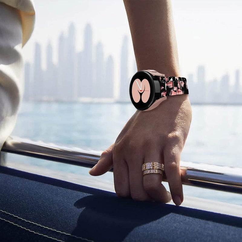 DEALELE Bands Compatible with Samsung Galaxy Watch 7 / FE / 6/6 Classic / 5/5 Pro / 4/4 Classic / 3 41mm / Huawei GT3 42mm, 20mm Colorful Resin Replacement Strap for Women Men (Black-Rose) - Image 4